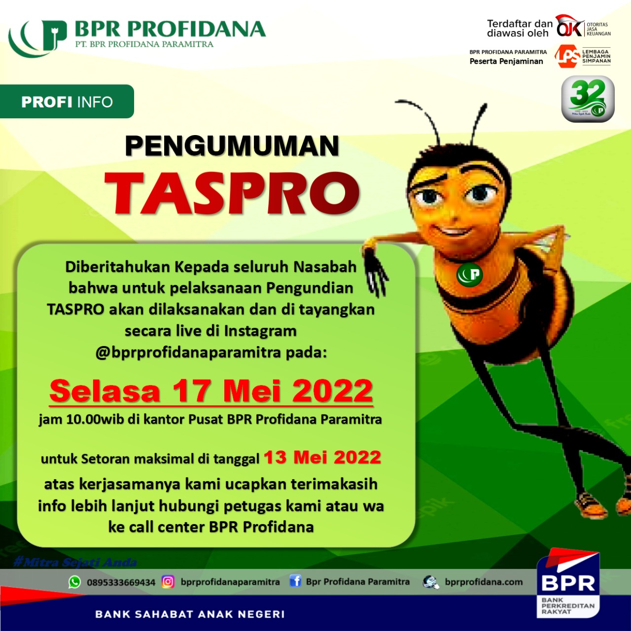 Pengumuman Pengundian TASPRO Periode Mei 2022